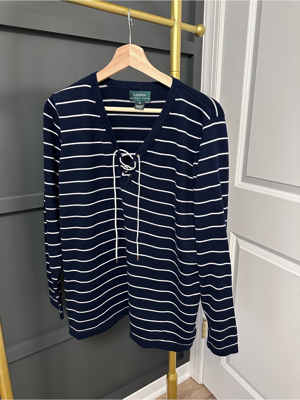 Ralph Lauren Navy and White Striped Sweater Women’s Size 1X